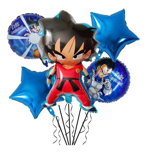 Set De 5 Globos Dragon Ball Z Metalizados Goku Dragonball