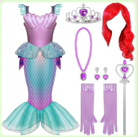 Disfraz Sirena Accesorios Con Peluca Niñas Princesasss