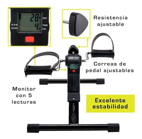 Mini Bicicleta Portátil De Pedales Ajustable Con Monitor