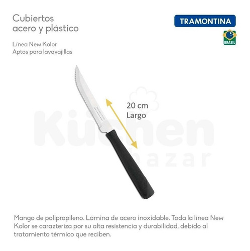 Imagen 2 de 8 de Cubiertos Tramontina Juego X12 Cuchillos New Kolor Acero In.