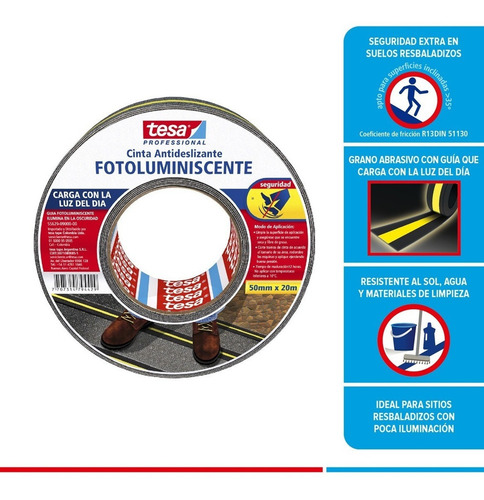 Cinta Antideslizante Negra 48mm20m Fotoluminiscente