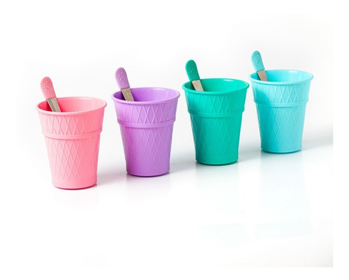 Vaso + Cuchara Metal Helado Plastico Colores