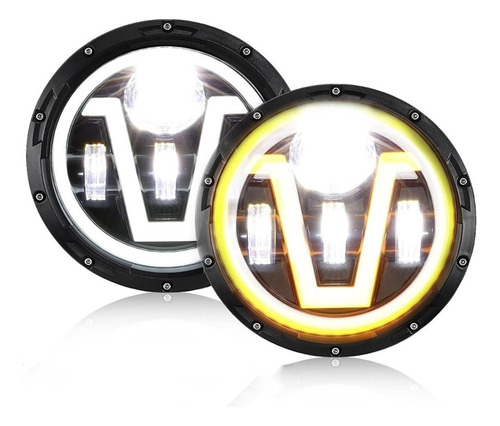 Par 7'' Faros H4 Led Ojo De Ángel Wrangler Para Jeep Vocho