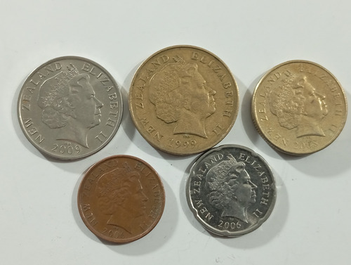 5 Monedas De New Zelanda Diferentes 10-20-50-cent 1-2 Dollar (Usado)