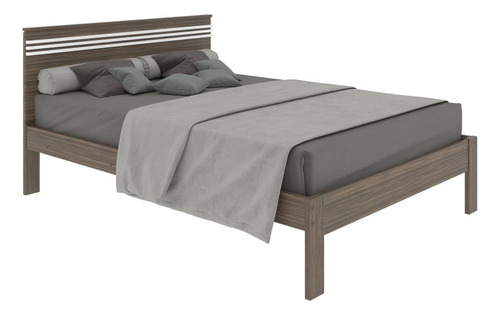 Cama De Casal Para Colchão 138 X 188cm Multimóveis Vcr35013 Cor Nogal/branco