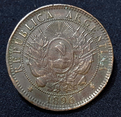 Moneda Argentina 2 Centavos. Patacón. Cobre. Año 1896. 55022