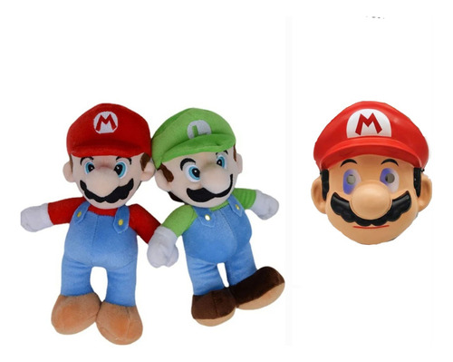 Peluches Mario Bros + Luigi 25 Cms + Máscara Mario
