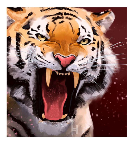 Vinilo 20x20cm Tigre Watercolor Rugiendo Tiger Acuarela