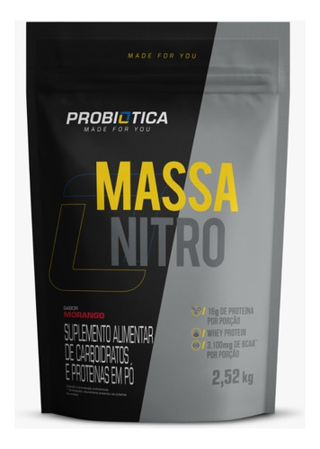 Suplemento Em Pó Probiótica Massa Nitro Hipercalórico Sabor Morango Em Refil De 2520l