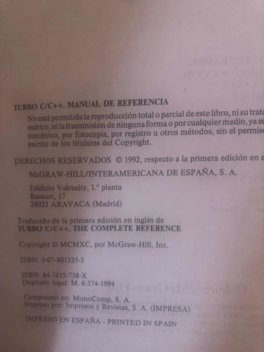 Libro. Turbo C/c++ Manual De Referencia , Hebert Schildt