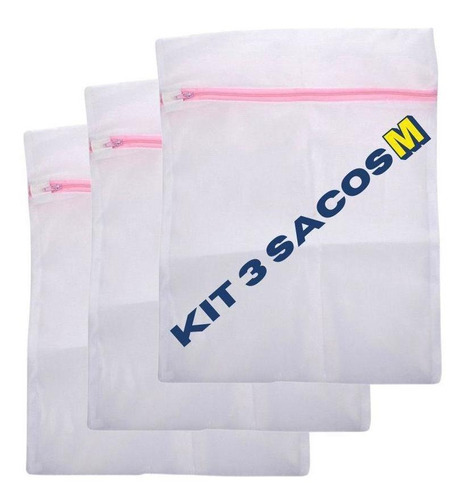 Kit 3 Sacos Protetor Lavagem Roupa Delicada Com Ziper