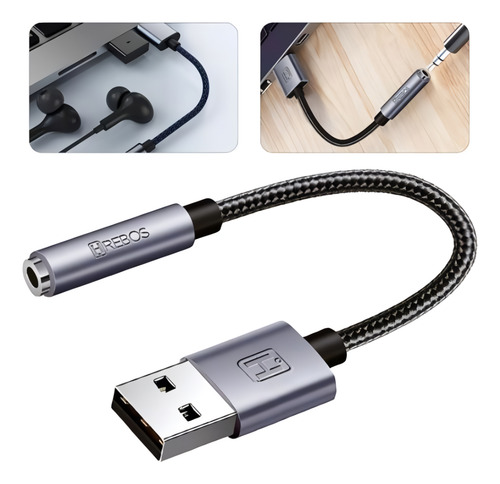 Placa De Som Usb P2/3 Fone Microfone Pc Notebook Dell