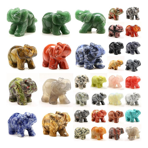 4pcs Figuras Mixtas De Piedra Preciosa De Elefante Talladas 