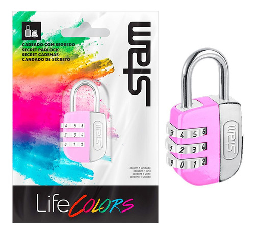 Cadeado Para Mala Stam Life Colors Com Segredo 25mm Rosa