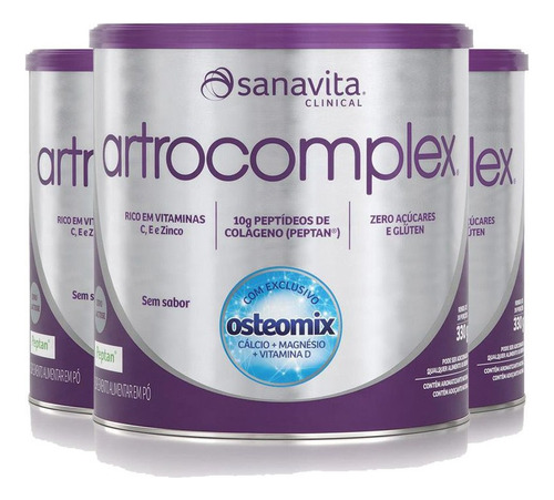 Kit 3 Colágeno Artrocomplex Com 330g - Sanavita Sabor Sem Sabor