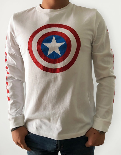 Playera M/larga Vans Hombre Marvel Capitan America Ruedestoy