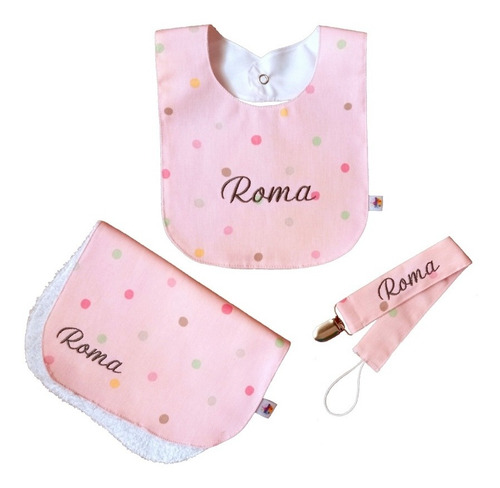 Ajuar Personalizado Babero, Portachupete Y Babita + Almohada