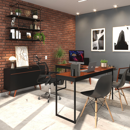 Mesa De Canto Em L Preto Com Cobre Para Home Office Ou Escritório - Estrutura Robusta E Design Industrial