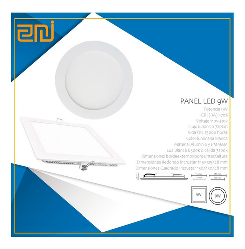 Panel Led Incrustar Redondo Luz Blanca 9w Certifica