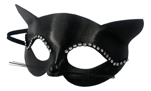 Máscara De Gato Negro Para Mujer Decoración De Diamantes