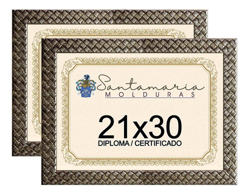 Kit 2 Molduras Diploma A4 21x30 3cm Relevo Prateado Liso