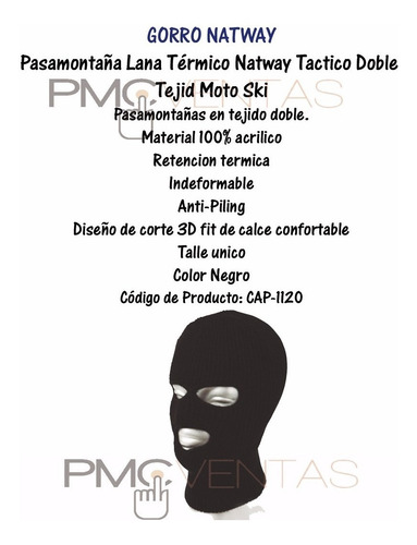Imagen 2 de 5 de Pasamontaña Lana Térmico Natway Tactico Doble Tejid Moto Ski