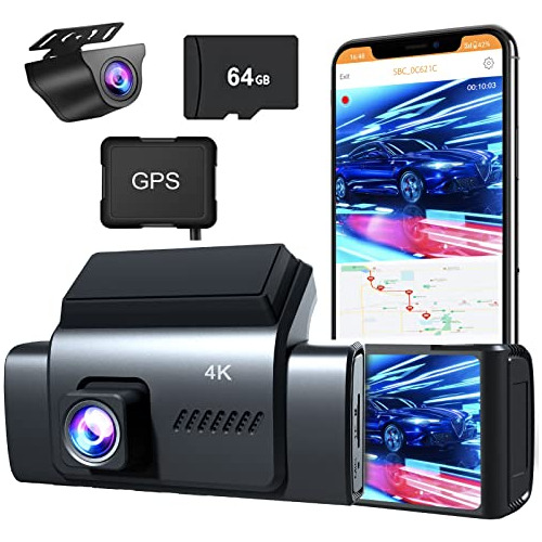 Dash Cam Inalámbrica 4k Frontal Y Trasera Tarjeta De 6...