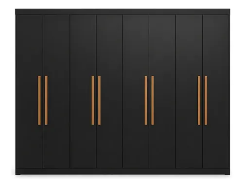 Guarda Roupa Casal 8 Portas Preto Espresso Móveis 4 Gavetas MDF 200x237x47cm