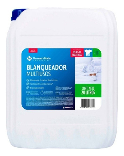 Blanqueador Líquido Multiusos Desinfecta Member's Mark 20 L 