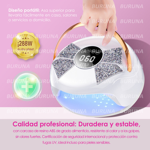 Lampara Para Unas Lampara Led Uv Buruna 288w Lampara Led Uv Lampara Para Uñas Lampara De Uñas Uv Con 4 Ajustes De Temporizador Lámpara De Gel De Curado Portãátil Más Rápido