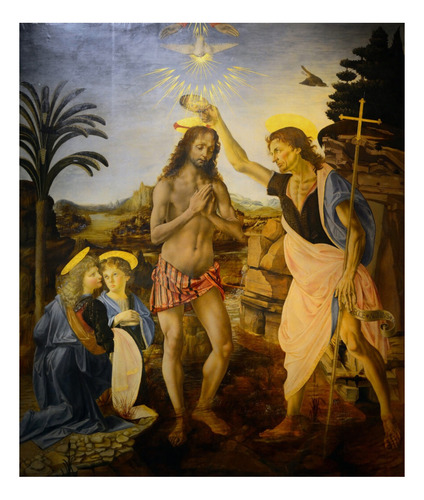 Cuadro Decorativo Leonardo Da Vinci En Canvas Ultra Violeta El Bautismo De Cristo 82x70cm