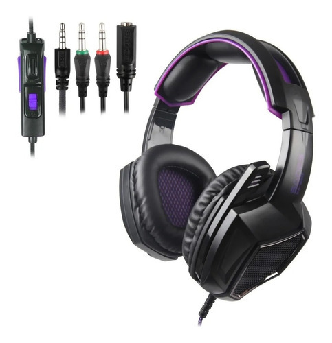 Imagen 2 de 5 de Auricular Gamer Sades Sa 920 Black And Purple Pc Ps4 Color Violeta