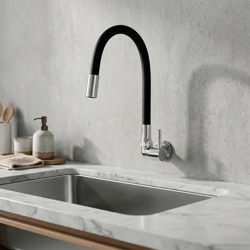 Torneira Parede Articulável Flexível Cozinha Pia Preta Luxo Preto Fosco Fosco