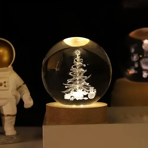 Luz Noche Cristal Árbol De Navidad 3d Led Usb Base Madera | Envío gratis