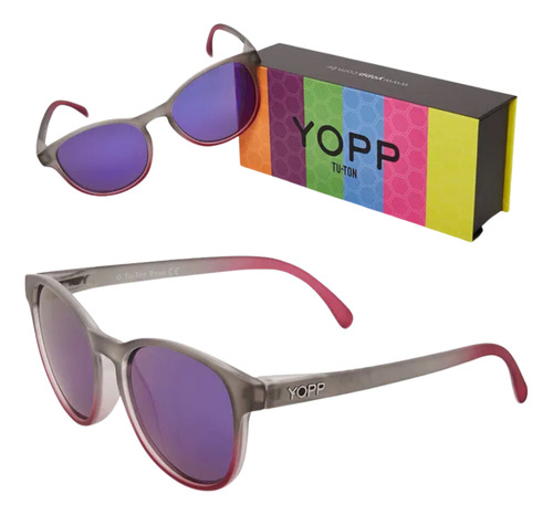 Óculos De Sol Polarizado Uv400 Yopp Tu-ton Gray Redondo Roxo