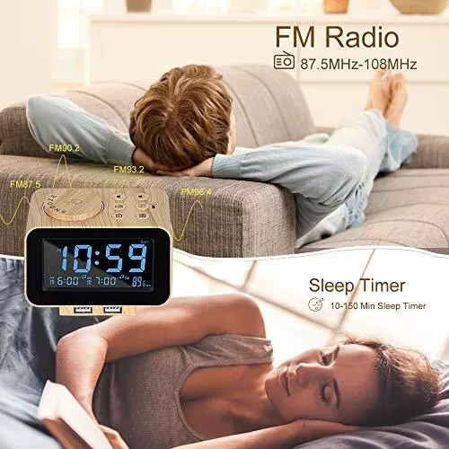 uscce Radio despertador digital dual – 0-100% atenuador con modo de día de  semana/fin de semana, 6 sonidos de volumen ajustable, radio FM con