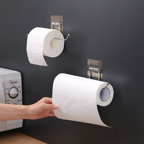 Imagen 5 de 10 de Porta Rollo Papel Toalla De Cocina O Baño Adhesivo A Pared
