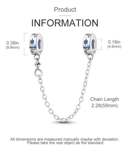 Cadena De Seguridad Para Pulsera Estrella Stars Plata S925