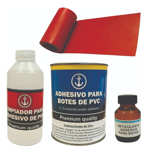 Pegamento Para Semirrigido 500cc + Limp. + Tela Pvc 10x150cm Color Rojo
