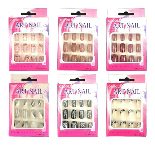 Pack De 12 Paquetes De 12 Uñas Postizas Decoradas Damas