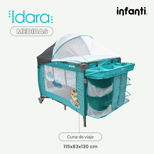 Cuna Corral Para Bebé Con Mosquitero Y Cambiador 15kg Idara Tigger Turquoise Diseño De La Tela