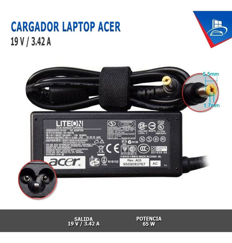 Imagen 2 de 2 de Cargador Laptop Adaptador Acer 19v 3.42a 65w Amarilla