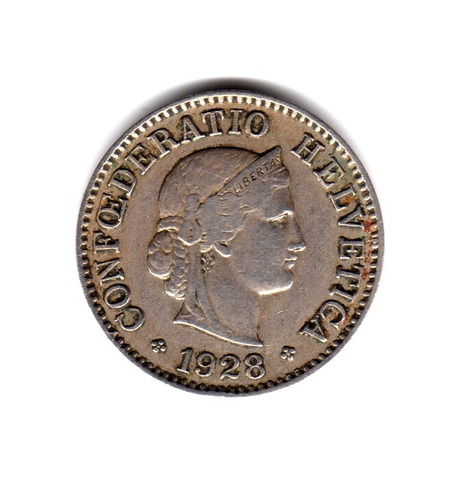 Moneda Suiza 5 Rappen Año 1928 Km#26