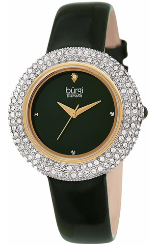 Reloj Mujer Burgi Bur199gn Cuarzo 36mm Pulso Verde En Cuero