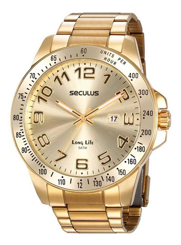 Relógio Masculino Seculus Long Life Dourado 20854gpsvda2