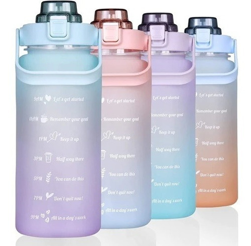 Pack Con 5 Vasos Botellas Motivacionales Agua Popote Gym 2l