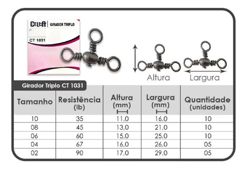 Girador Pescaria Celta Triplo Ct 1031 Nº 10 C/ 10 Unidades