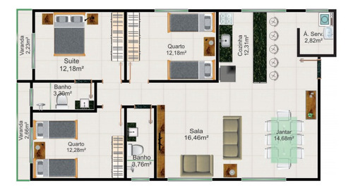 Imagem 4 de 9 de Apartamento De 3 Quartos Com Suite, Uma Ampla Sala Para Dois Ambientes E 2 Vagas De Garagens - 25012