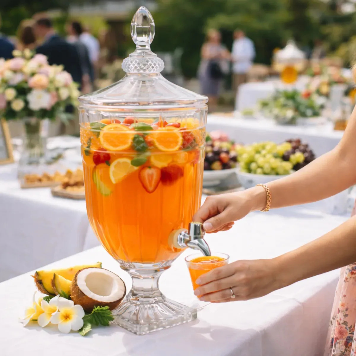 Suqueira de Vidro Cristal 3 L com Torneira e Tampa para Bebidas