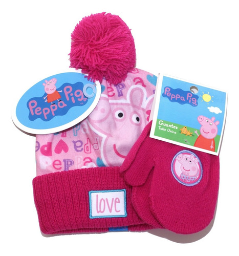 Gorro + Guantes Peppa Pig Original Lana Línea Premium